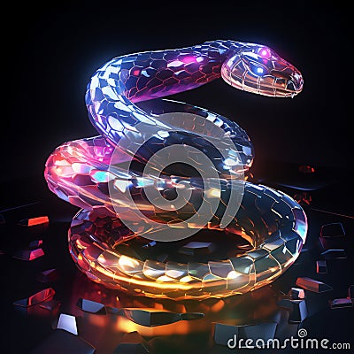 crystall glass snake with colourful glowing lights Stock Photo