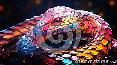 crystall glass snake with colourful glowing lights Stock Photo