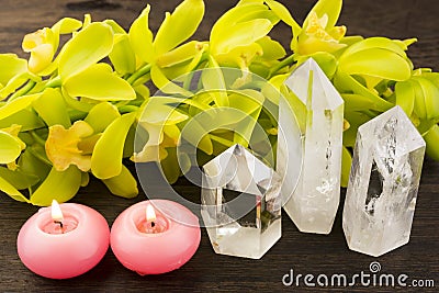 Crystals and candles Stock Photo