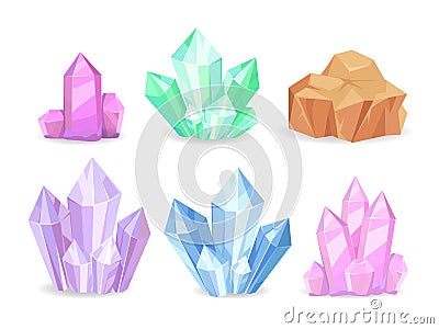 Crystals Realistic Precious Geological Minerals Isolated Vector Illustration