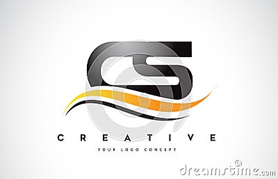 CS C S Swoosh Letter Logo Design with Modern Yellow Swoosh Curve Vector Illustration