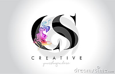 CS Vibrant Creative Leter Logo Design with Colorful Smoke Ink Fl Vector Illustration