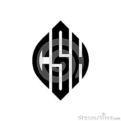 CSH circle letter logo design with circle and ellipse shape. CSH ellipse letters with typographic style. The three initials form a Vector Illustration