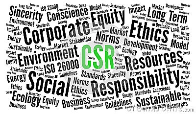 CSR, corporate social responsibility word cloud Cartoon Illustration