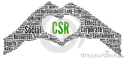 CSR, corporate social responsibility word cloud Cartoon Illustration