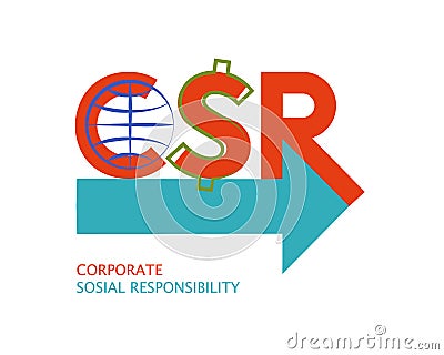 CSR icons. Corporate social responsibility abbreviation design illustration with symbols Vector Illustration