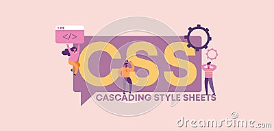 CSS cascading style sheets. Programming and coding technologies development of online applications. Vector Illustration