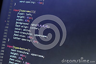 CSS stylesheet code. Computer programming source code abstract screen of web developer. Digital technology modern background. Shal Stock Photo