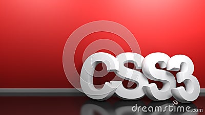 CSS3 white 3D write at red wall - 3D rendering Cartoon Illustration