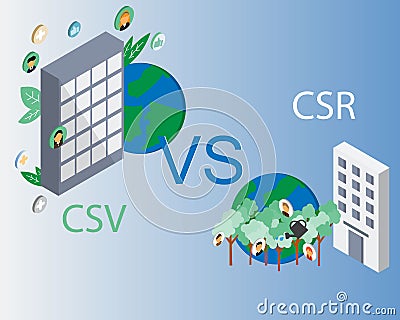 CSV or creating shared value compare with CSR or Corporate Social Responsibility Vector Illustration