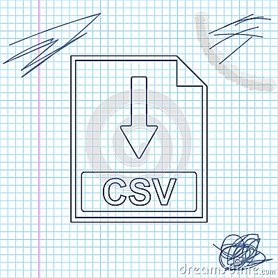 CSV file document icon. Download CSV button line sketch icon isolated on white background. Vector Illustration. Vector Illustration