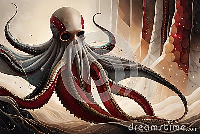 Cthulhu lookalike tentacled creature cosmic horror Cartoon Illustration