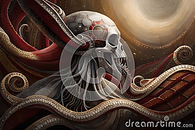 Cthulhu lookalike tentacled creature cosmic horror Cartoon Illustration