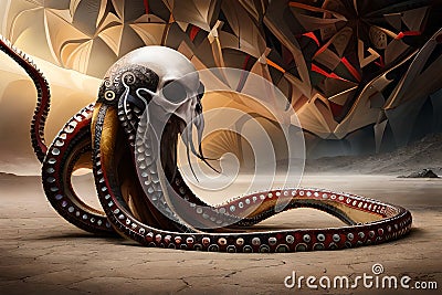 Cthulhu lookalike tentacled creature cosmic horror Cartoon Illustration