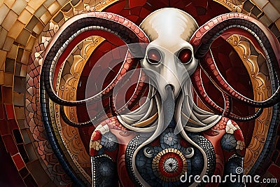 Cthulhu lookalike tentacled creature cosmic horror Cartoon Illustration