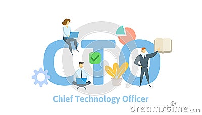 CTO, Chief Technology Officer. Concept with keywords, letters and icons. Flat vector illustration on white background. Vector Illustration