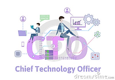 CTO, Chief Technology Officer.Concept table with keywords, letters and icons. Colored flat vector illustration on white Vector Illustration
