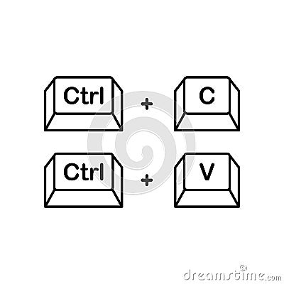 Ctrl c and Ctrl v button set. Computer keyboard. Vector EPS 10. Isolated on white background Vector Illustration