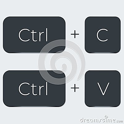 Ctrl C and Ctrl V computer keyboard buttons. Desktop interface. Web icon Vector Illustration