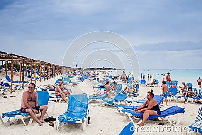 Cuba Beach With many Canadian Tourists Editorial Stock Photo