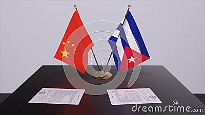 Cuba and China flag. Politics concept, partner deal between countries. Partnership agreement of governments 3D Cartoon Illustration