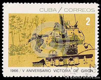 Stamp dedicated to the anniversary of the battle in Cuba in 1961 Playa Giron in the Bay of Pigs Editorial Stock Photo