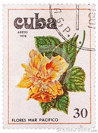Stamp printed in Cuba shows image Tues flowers pacifist Editorial Stock Photo