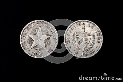 Cuba Cuban silver coin 1 one peso 1916, shield with designs flanked by twigs Stock Photo