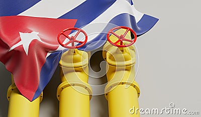 Cuba flag covering an oil and gas fuel pipe line. Oil industry concept. 3D Rendering Stock Photo