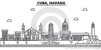 Cuba, Havana architecture line skyline illustration. Linear vector cityscape with famous landmarks, city sights, design Vector Illustration