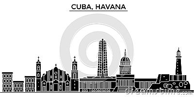 Cuba, Havana architecture vector city skyline, travel cityscape with landmarks, buildings, isolated sights on background Vector Illustration