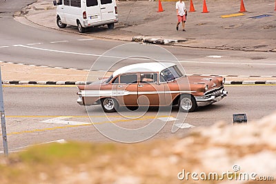 CUBA, HAVANA - MAY 5, 2017: American brown retro car on city street. ï¿½opy space for text. Editorial Stock Photo