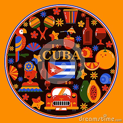 Cuba Havana round banner Vector Illustration