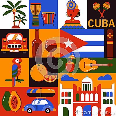 Cuba Havana tourism icons Vector Illustration