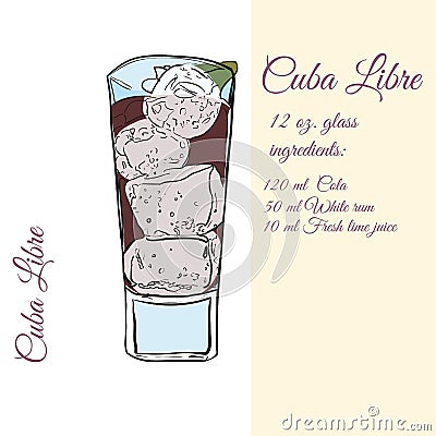 Cuba Libre. Cocktails. Vector Illustration