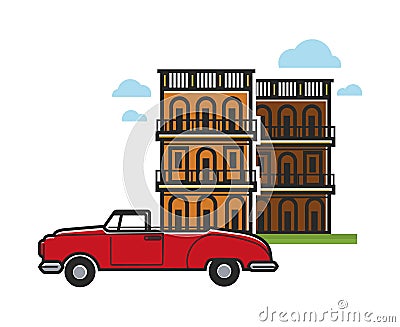 Cuba travel famous vector car and architecture Vector Illustration