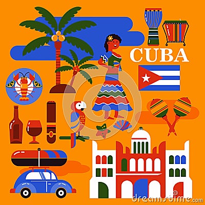 Cuba travel illustration Vector Illustration