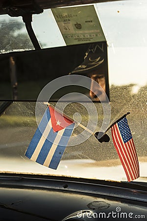 Cuba and USA flags Editorial Stock Photo