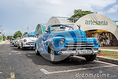 Cuba Varadero vintage cars parked lined up Editorial Stock Photo