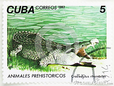 Cuban Crocodyle (Crocodylus rhombifer), Prehistoric Animals serie, circa 1982 Editorial Stock Photo