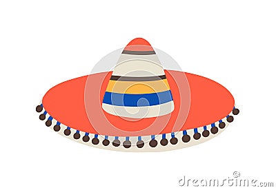 Cuban or mexican sombrero, traditional or folk hat. Hispanic carnival or fiesta. Colorful striped party accessory bright Vector Illustration