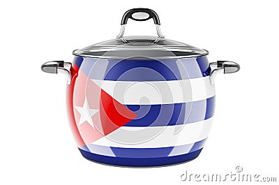 Cuban national cuisine concept. Cuban flag painted on the stainless steel stock pot. 3D rendering Stock Photo