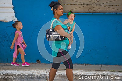 Happy Old Cuban people woman and child in street of Caribbean communism Cuba, America Editorial Stock Photo
