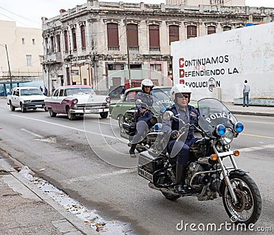Cuban Police on Motorcycles - Havana, Cuba Editorial Stock Photo