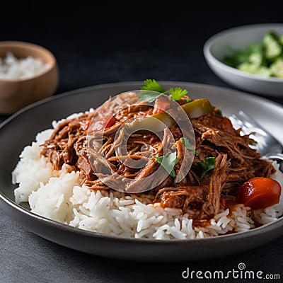 Cuban Ropa Vieja in a Cozy and Inviting Home Kitchen Scene Stock Photo