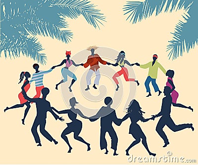 Cuban Rueda, or group of people dancing salsa in a circle Stock Photo