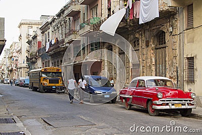 Cuban street with old clasic car Editorial Stock Photo