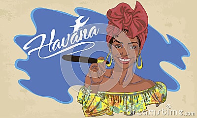 Cuban woman face. cartoon vector illustration for music poster. Vector Illustration