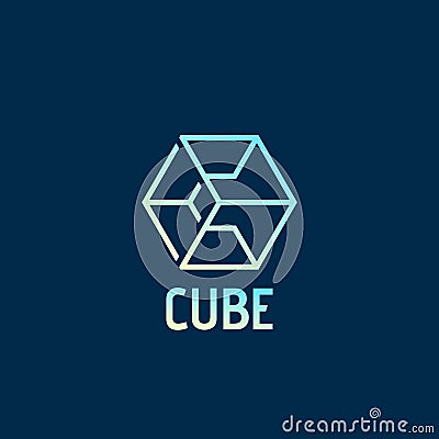 Cube Abstract Vector Sign, Emblem or Logo Template. Letter C Incorporated in a Geometry Symbol with Typography. On Dark Vector Illustration