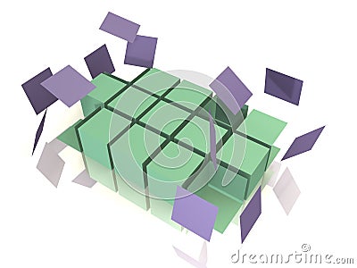 A cube array is falling apart - 3d abstract image Stock Photo
